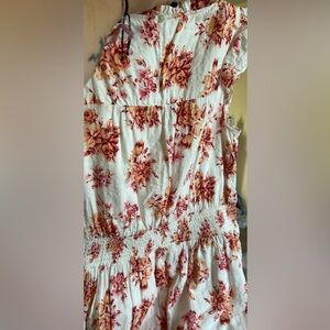 LOFT Elegant Floral Dress - Red and Cream